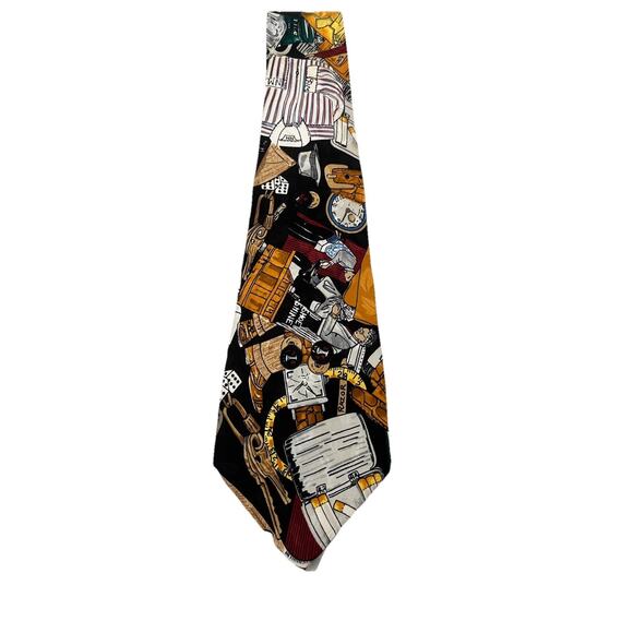 Vintage 1992 Nicole Miller Tie with black brown gold Casino Themed - Picture 1 of 4